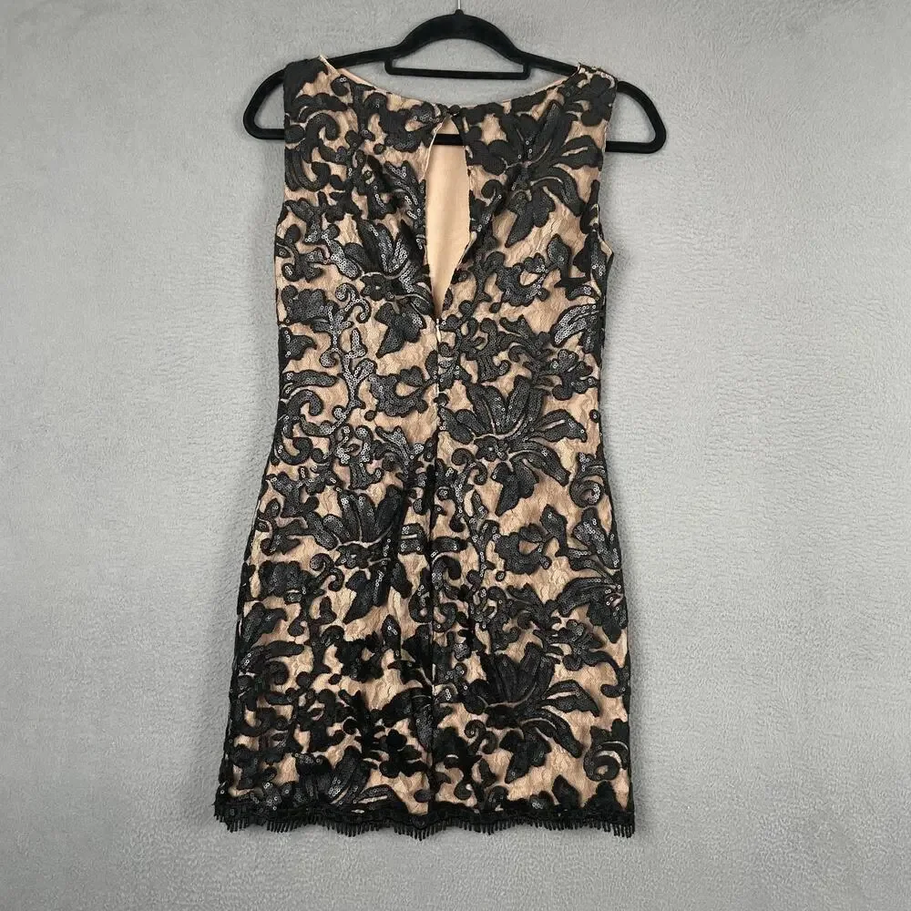 Dress The Population Dress Womens Small Black Lace Sequin Sheath Party Cocktail - Picture 2 of 8